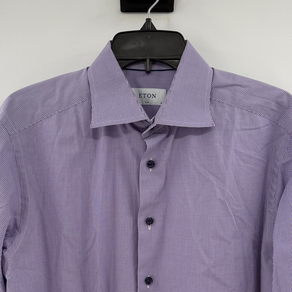 ETON Men's Long Sleeve Button Down Shirt - Purple/White - 41 16 Slim